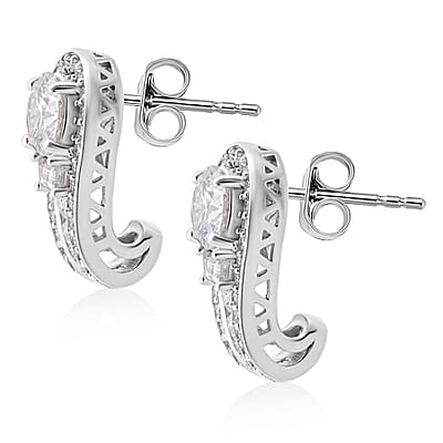 D'Joy Heart and Arrow Cut Moissanite 2.40 ctw Bridge Earrings in Rhodium Over Sterling Silver