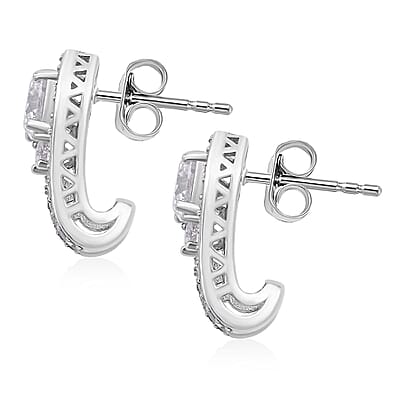 D'Joy Heart and Arrow Cut Moissanite 2.40 ctw Bridge Earrings in Rhodium Over Sterling Silver