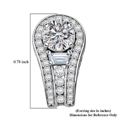 D'Joy Heart and Arrow Cut Moissanite 2.40 ctw Bridge Earrings in Rhodium Over Sterling Silver