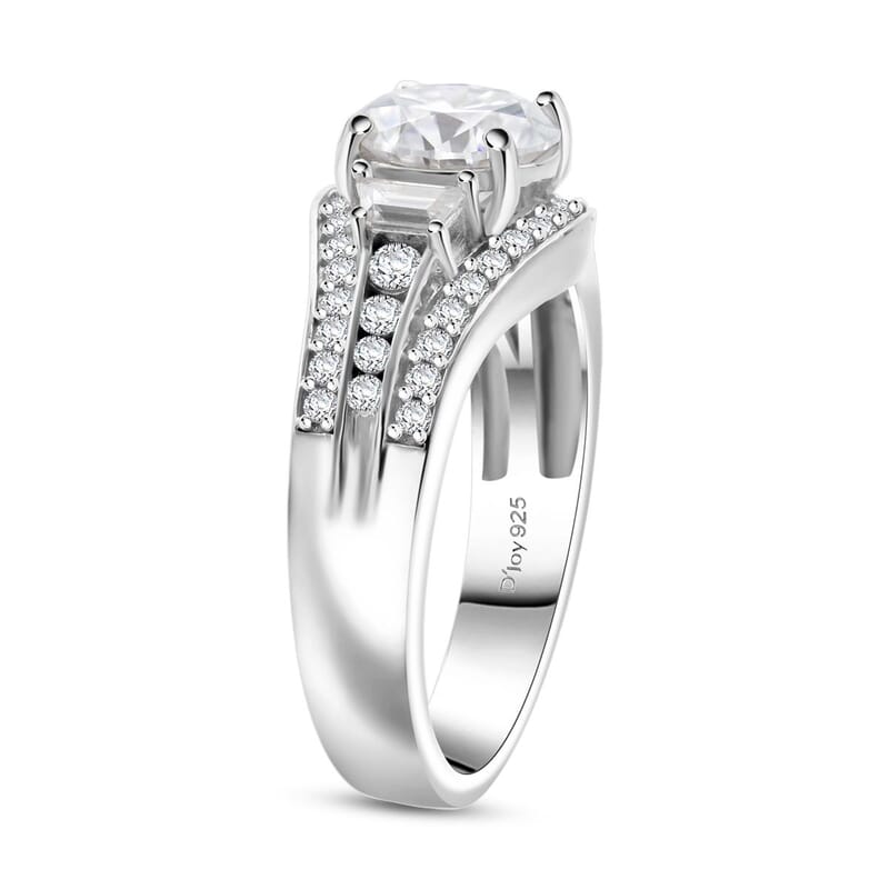 D'Joy Heart and Arrow Cut Moissanite 2.50 ctw Bridge Ring in Rhodium Over Sterling Silver (Size 10.0)