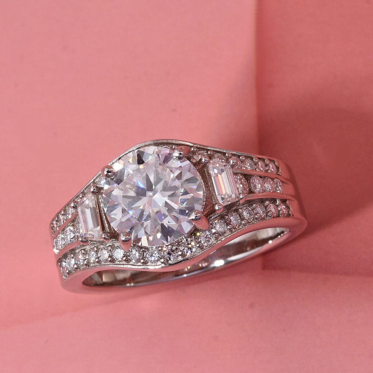 D'Joy Heart and Arrow Cut Moissanite 2.50 ctw Ring in Rhodium Over Sterling Silver (Size 7.0) image number 1