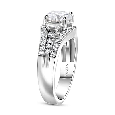D'Joy Heart and Arrow Cut Moissanite 2.50 ctw Bridge Ring in Rhodium Over Sterling Silver (Size 7.0)