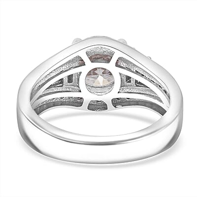 D'Joy Heart and Arrow Cut Moissanite 2.50 ctw Bridge Ring in Rhodium Over Sterling Silver (Size 7.0)