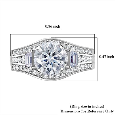 D'Joy Heart and Arrow Cut Moissanite 2.50 ctw Bridge Ring in Rhodium Over Sterling Silver (Size 7.0)