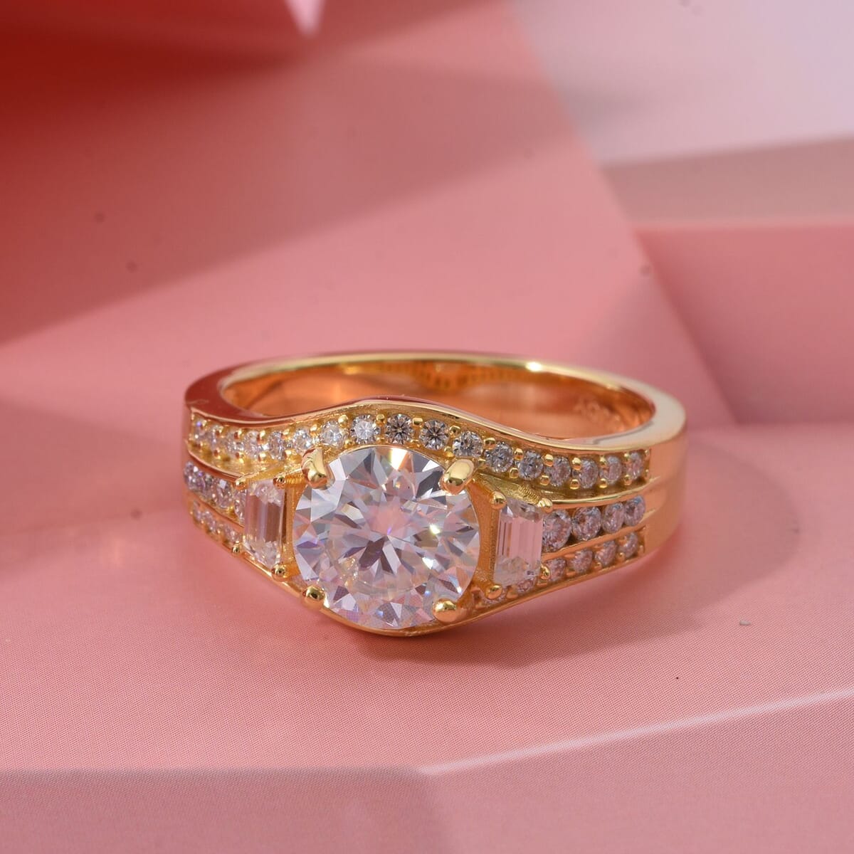D'Joy Heart and Arrow Cut Moissanite (Rnd 8mm) Ring in 18K Vermeil YG Over Sterling Silver (Size 5.0) 2.50 ctw image number 1