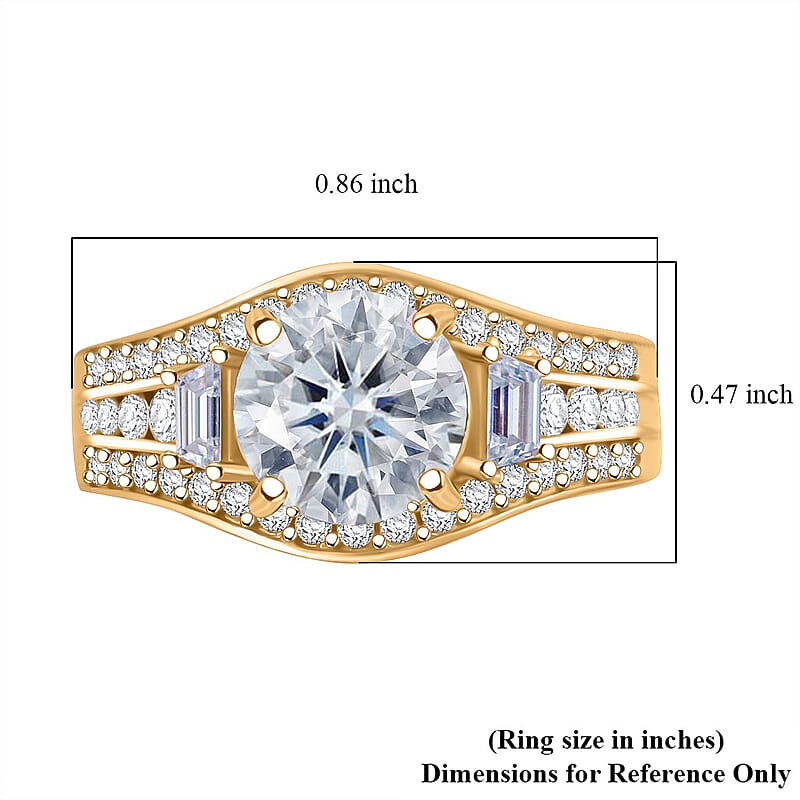 D'Joy Heart and Arrow Cut Moissanite 2.50 ctw Bridge Ring in 18K Vermeil Yellow Gold Over Sterling Silver (Size 7.0)