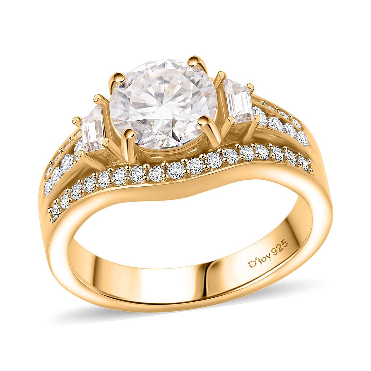 D'Joy Heart and Arrow Cut Moissanite 2.50 ctw Bridge Ring in 18K Vermeil Yellow Gold Over Sterling Silver (Size 8.0)