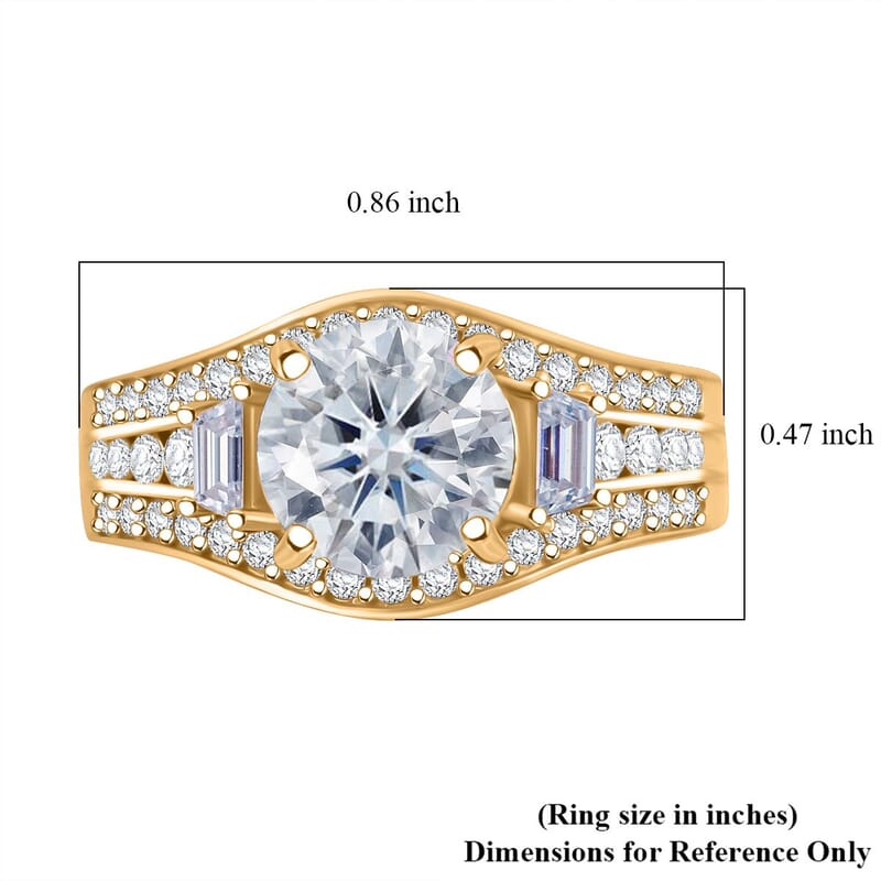 D'Joy Heart and Arrow Cut Moissanite 2.50 ctw Bridge Ring in 18K Vermeil Yellow Gold Over Sterling Silver (Size 8.0)