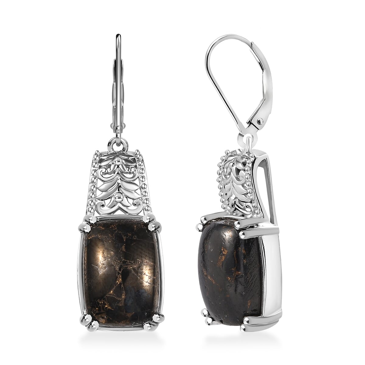 Matrix Silver Shungite 9.40 ctw Solitaire Lever Back Earrings in Platinum Over Copper with Magnet image number 0