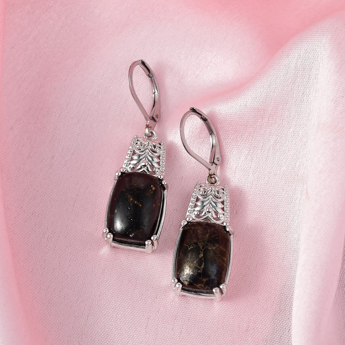Matrix Silver Shungite 9.40 ctw Solitaire Lever Back Earrings in Platinum Over Copper with Magnet image number 1