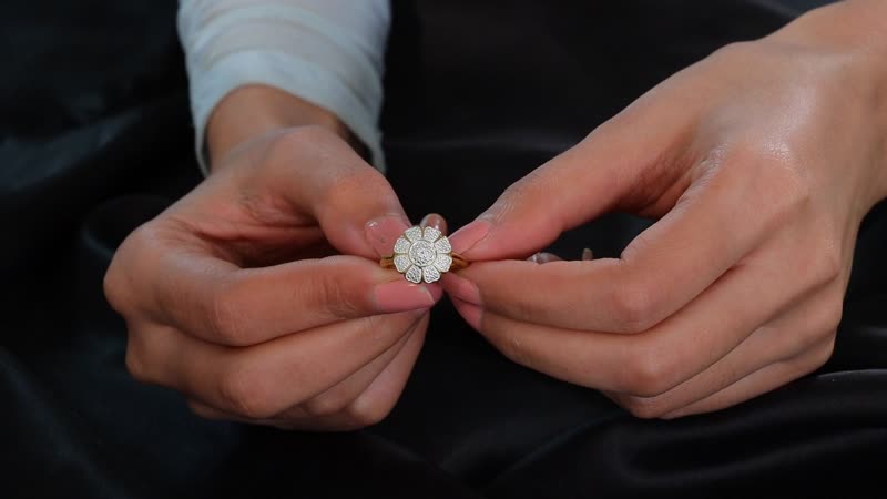 Karis Diamond Floral Ring in 18K YG Plated (Size 10.0)