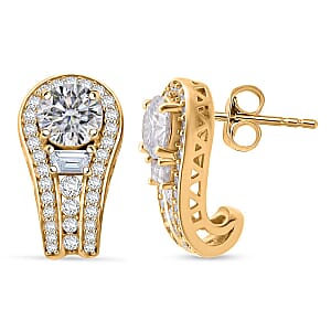 D'Joy Heart and Arrow Cut Moissanite 2.40 ctw Bridge Earrings in 18K Vermeil Yellow Gold Over Sterling Silver