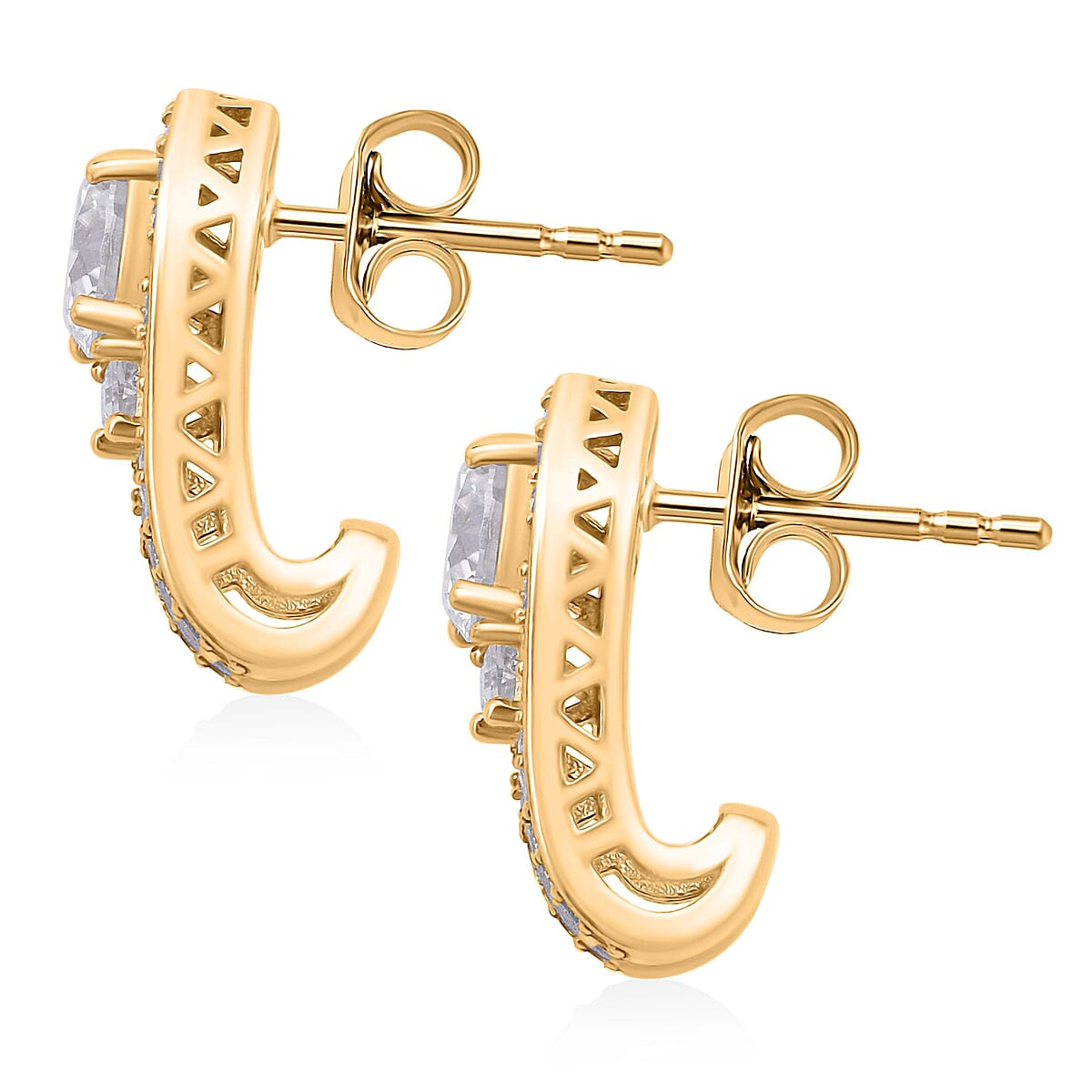 D'Joy Heart and Arrow Cut Moissanite 2.40 ctw Bridge Earrings in 18K Vermeil Yellow Gold Over Sterling Silver image number 4