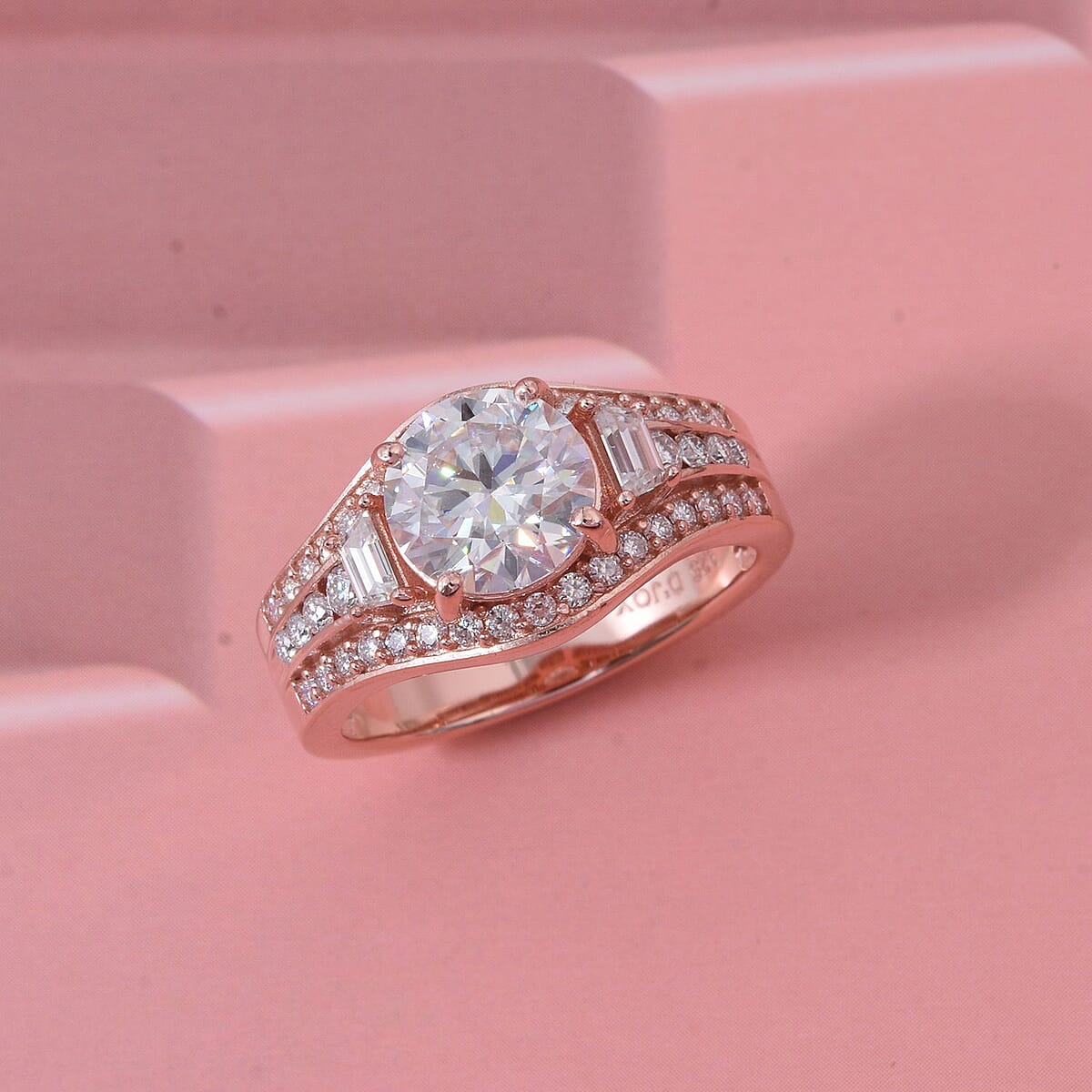 D'Joy Heart and Arrow Cut Moissanite 2.50 ctw Bridge Ring in 18K Vermeil Rose Gold Over Sterling Silver (Size 6.0) image number 1