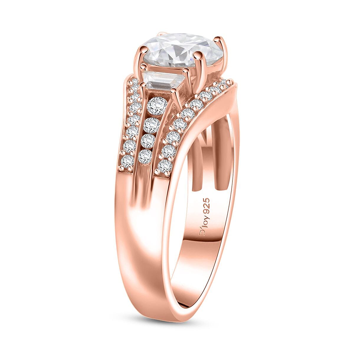 D'Joy Heart and Arrow Cut Moissanite 2.50 ctw Bridge Ring in 18K Vermeil Rose Gold Over Sterling Silver (Size 6.0) image number 3
