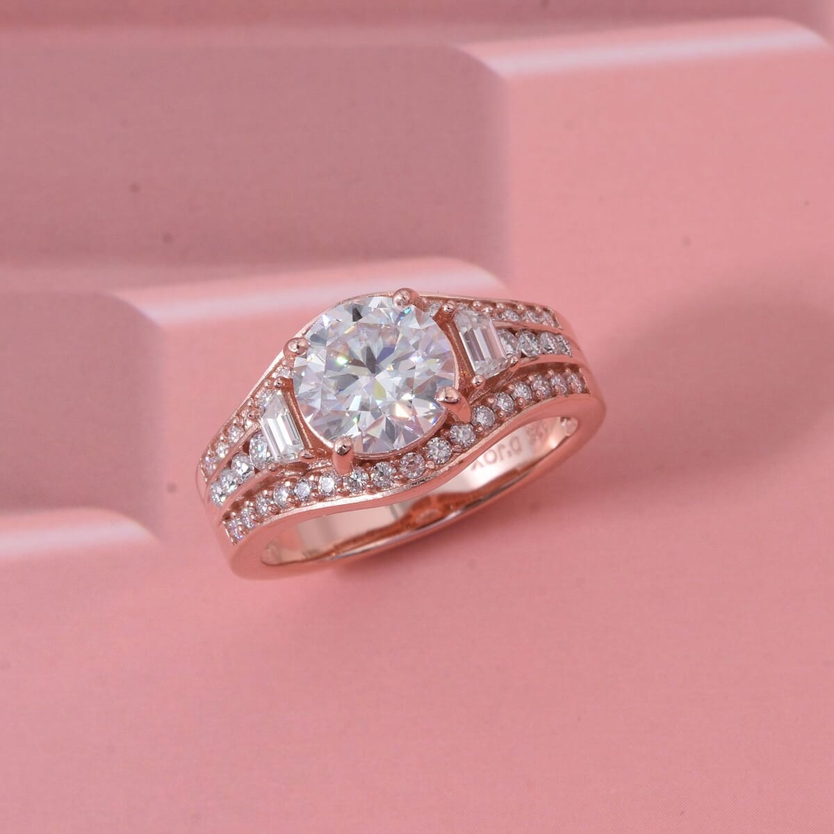 D'Joy Heart and Arrow Cut Moissanite 2.50 ctw Ring in 18K Vermeil Rose Gold Over Sterling Silver (Size 7.0) image number 1