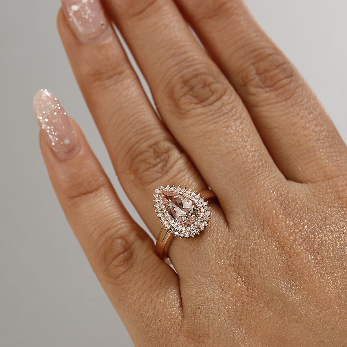 D'Joy Premium Marropino Morganite and Moissanite 2.25 ctw Double Halo Ring in 18K Vermeil Rose Gold Sterling Silver (Size 6.0) image number 2