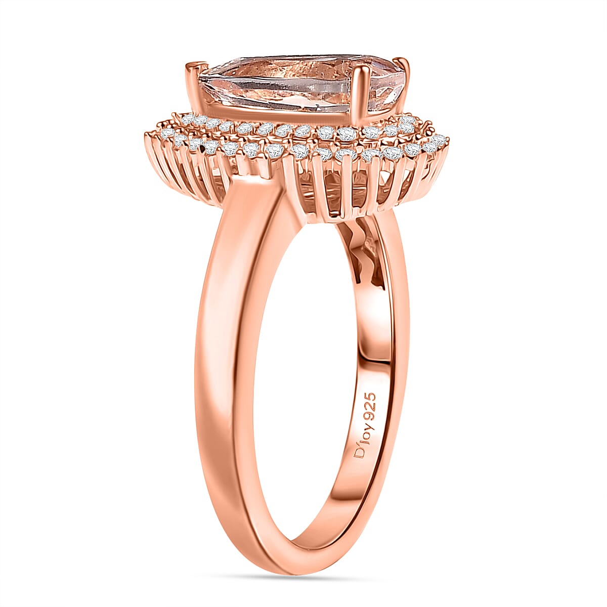 D'Joy Premium Marropino Morganite and Moissanite 2.25 ctw Double Halo Ring in 18K Vermeil Rose Gold Sterling Silver (Size 6.0) image number 3