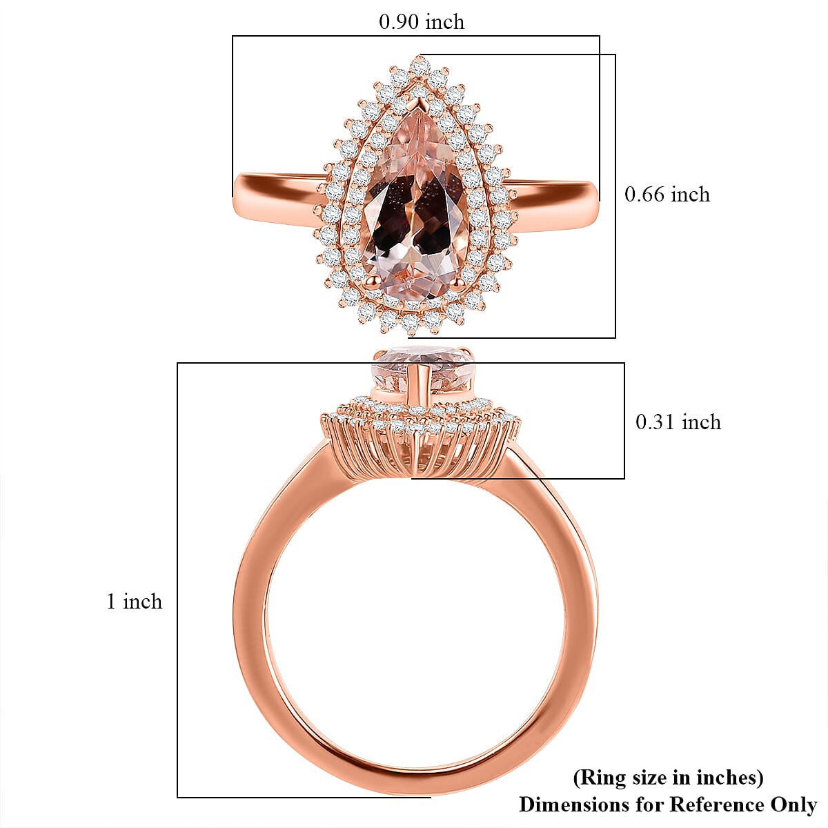 D'Joy Premium Marropino Morganite and Moissanite 2.25 ctw Double Halo Ring in 18K Vermeil Rose Gold Sterling Silver (Size 6.0) image number 5