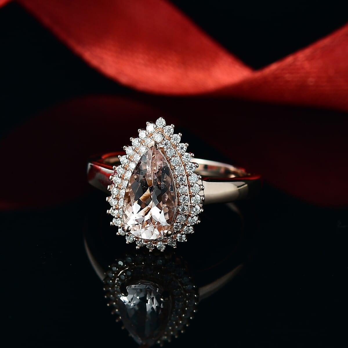 D'Joy Premium Marropino Morganite and Moissanite 2.25 ctw Double Halo Ring in 18K Vermeil Rose Gold Sterling Silver (Size 8.0) image number 1