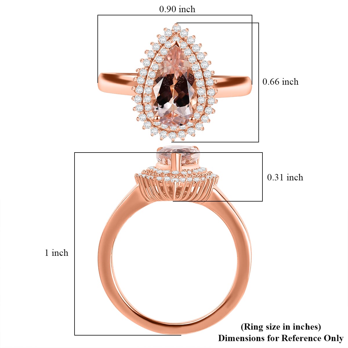 D'Joy Premium Marropino Morganite and Moissanite 2.25 ctw Double Halo Ring in 18K Vermeil Rose Gold Sterling Silver (Size 8.0) image number 5