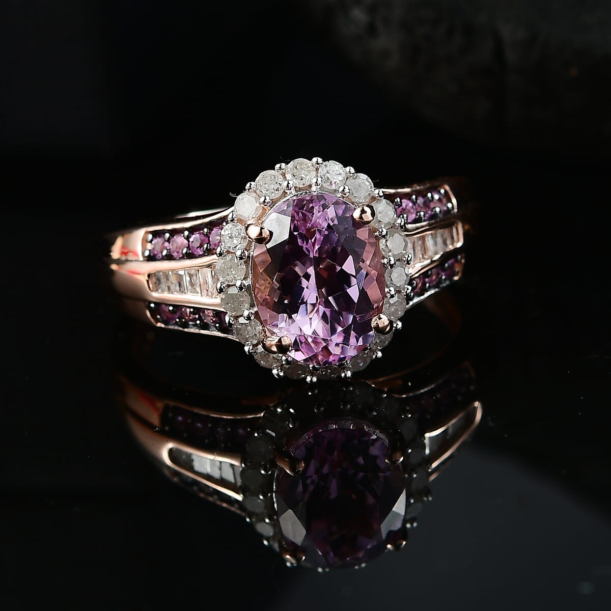 Premium Martha Rocha Kunzite, Pink Sapphire and Diamond 3.00 ctw Orchid Bliss Ring in 18K Vermeil Rose Gold Over Sterling Silver (Size 7.0) image number 1