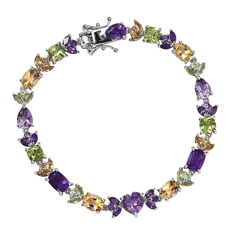 GP Royal Art Deco Collection Premium Rose De France Amethyst and Multi Gemstone 15.15 ctw Bracelet in Rhodium Over Sterling Silver (7.25 In)
