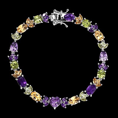 GP Royal Art Deco Collection Premium Rose De France Amethyst and Multi Gemstone 15.15 ctw Bracelet in Rhodium Over Sterling Silver (7.25 In)