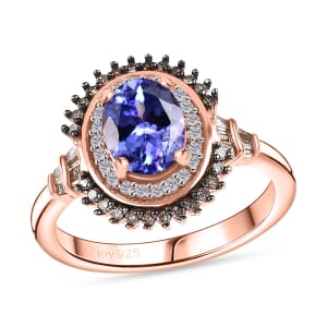 Tanzanite, Natural Champagne and White Diamond 1.60 ctw Sunburst Ring in 18K Vermeil Rose Gold Over Sterling Silver (Size 10.0)
