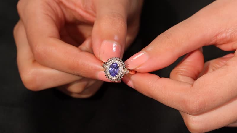 Tanzanite, Nature Champagne and White Diamond 1.60 ctw Ring in 18K Vermeil Rose Gold Over Sterling Silver (Size 10.0)