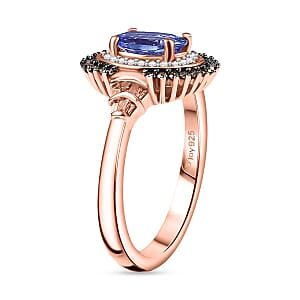 D'Joy Tanzanite, Natural Champagne and White Diamond 1.60 ctw Sunburst Ring in 18K Vermeil Rose Gold Over Sterling Silver (Size 7.0)