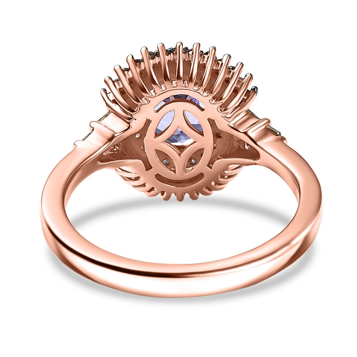 D'Joy Tanzanite, Natural Champagne and White Diamond 1.60 ctw Sunburst Ring in 18K Vermeil Rose Gold Over Sterling Silver (Size 7.0) image number 4