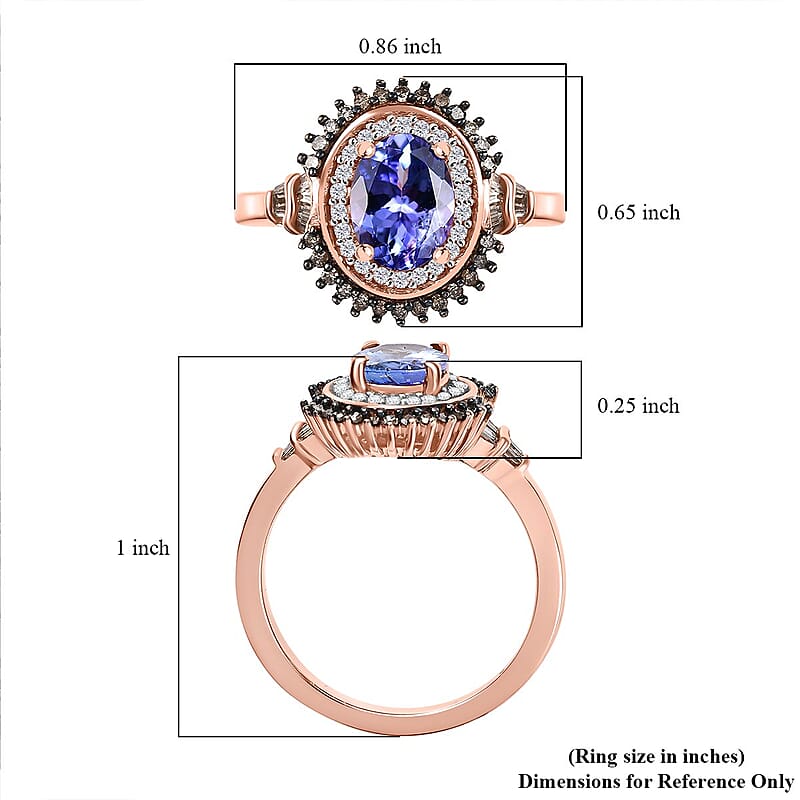 D'Joy Tanzanite, Natural Champagne and White Diamond 1.60 ctw Sunburst Ring in 18K Vermeil Rose Gold Over Sterling Silver (Size 7.0)