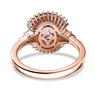 D'Joy Tanzanite, Natural Champagne and White Diamond 1.60 ctw Sunburst Ring in 18K Vermeil Rose Gold Over Sterling Silver (Size 9.0)