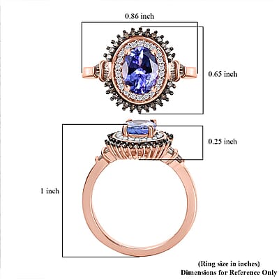 D'Joy Tanzanite, Natural Champagne and White Diamond 1.60 ctw Sunburst Ring in 18K Vermeil Rose Gold Over Sterling Silver (Size 9.0)