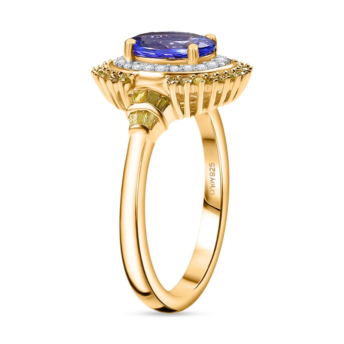 Tanzanite, Yellow and White Diamond 1.60 ctw Sunburst Ring in 18K Vermeil Yellow Gold Over Sterling Silver (Size 7.0) image number 3