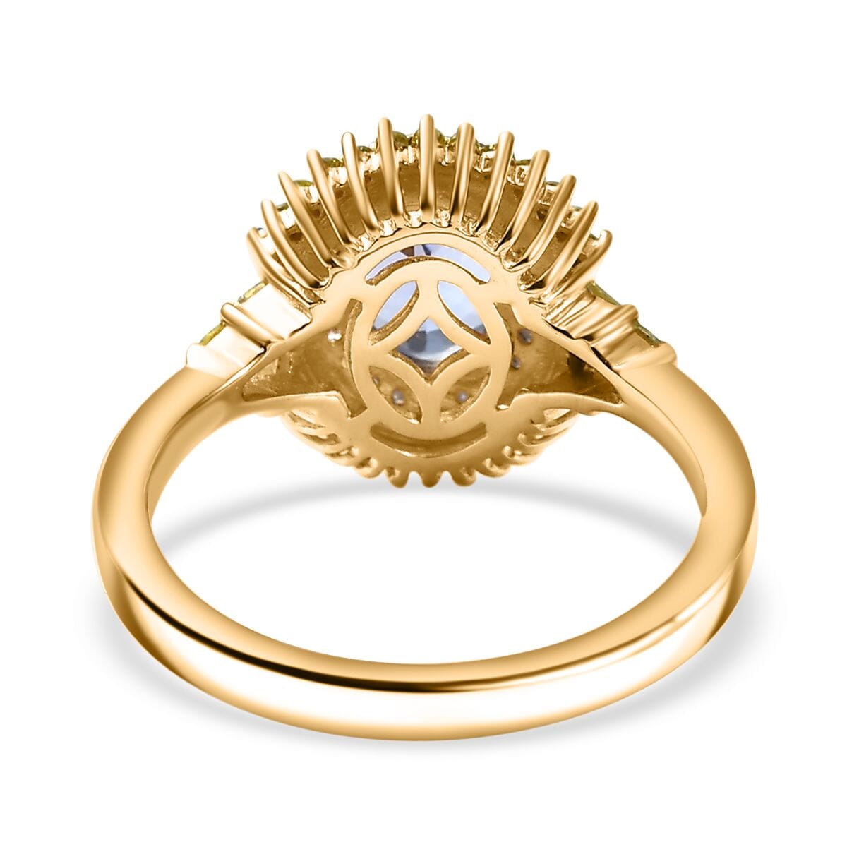 Tanzanite, Yellow and White Diamond 1.60 ctw Sunburst Ring in 18K Vermeil Yellow Gold Over Sterling Silver (Size 7.0) image number 4