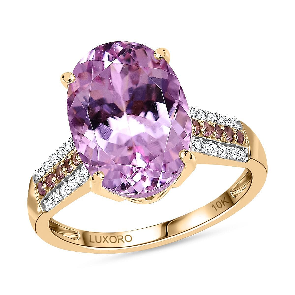 10K Yellow Gold Premium Martha Rocha Kunzite, Pink Sapphire and Diamond (I2) Ring (Size 4.0) 7.80 ctw