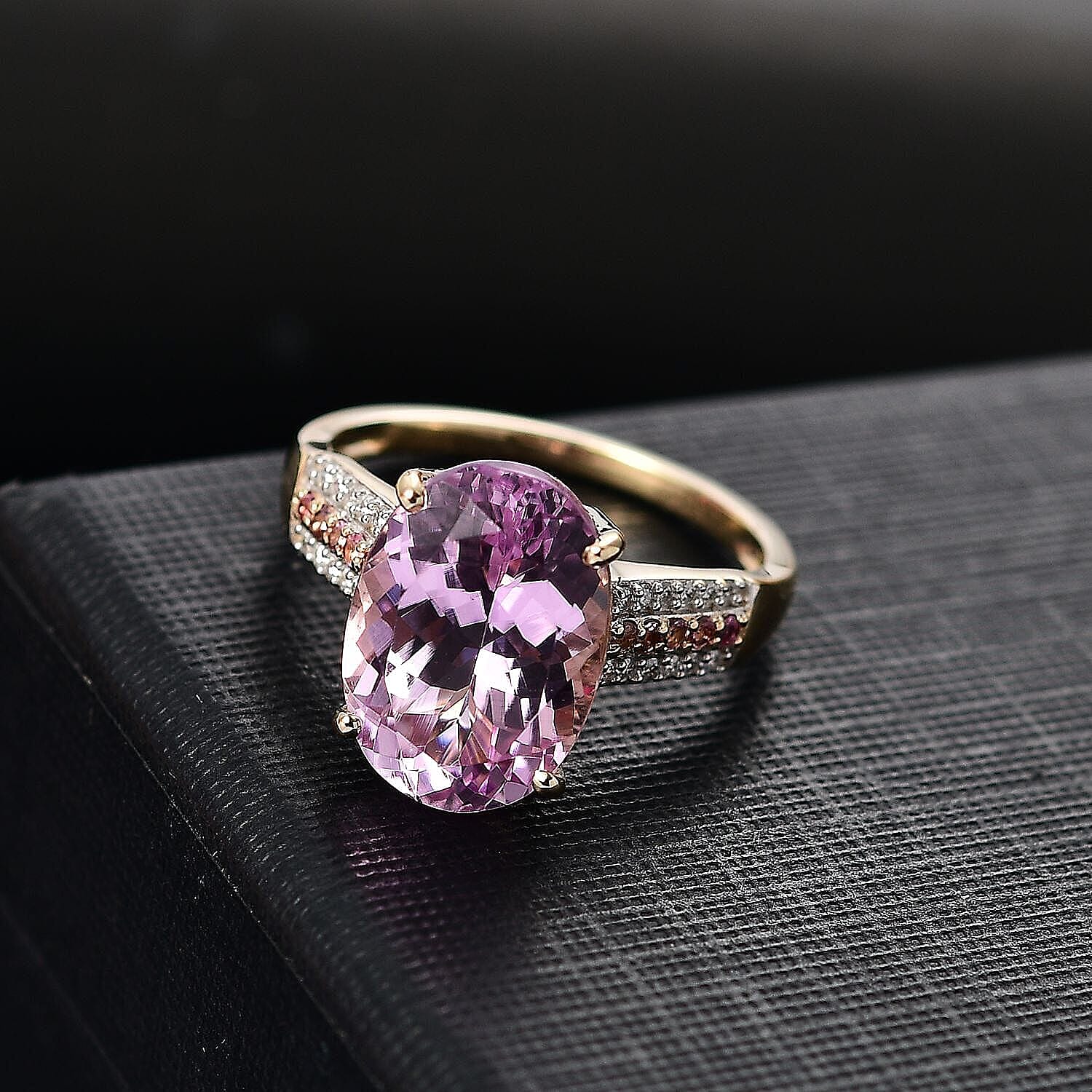 10K Yellow Gold Premium Martha Rocha Kunzite, Pink Sapphire and Diamond (I2) Ring (Size 4.0) 7.80 ctw