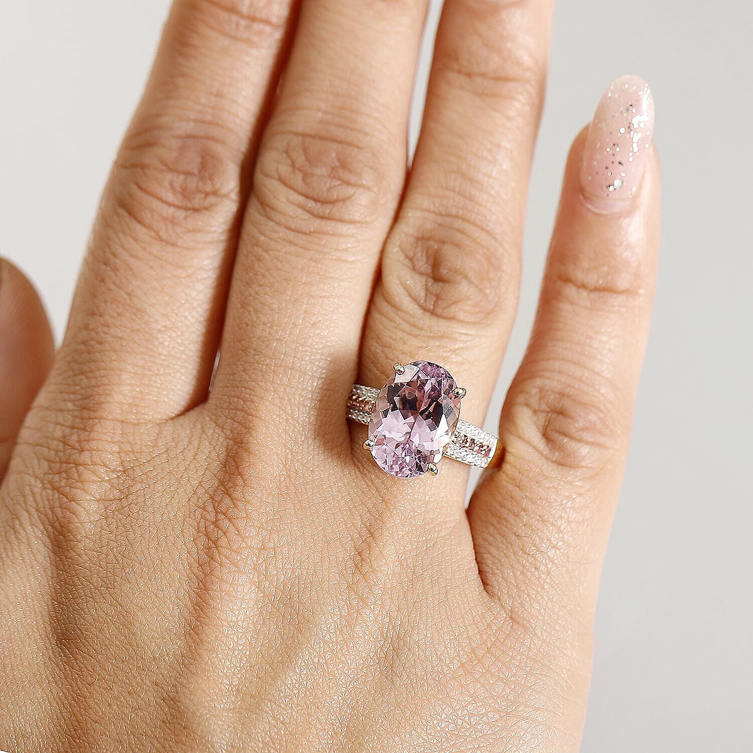 10K Yellow Gold Premium Martha Rocha Kunzite, Pink Sapphire and Diamond (I2) Ring (Size 4.0) 7.80 ctw