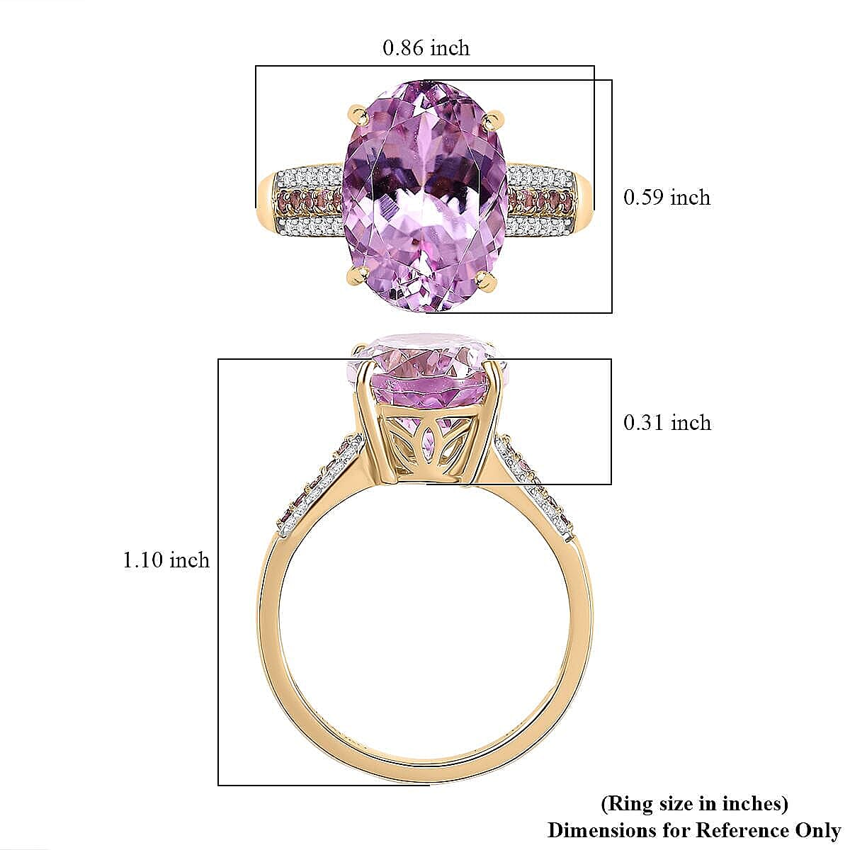 10K Yellow Gold Premium Martha Rocha Kunzite, Pink Sapphire and Diamond (I2) Ring (Size 4.0) 7.80 ctw