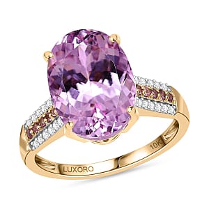 10K Yellow Gold  AA   Martha Rocha Kunzite ,  Pink Sapphire ,  White Diamond  I2 Main Stone With Side Stone Ring ,  Gold Wt. 3.35 g 7.77 ctw