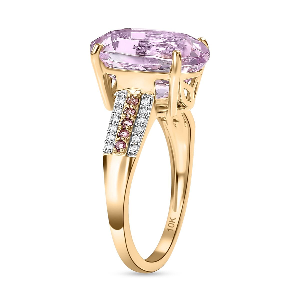 Luxoro Premium Martha Rocha Kunzite, Madagascar Pink Sapphire and Diamond I2 7.80 ctw Ring in 10K Yellow Gold (Size 8.0) image number 3