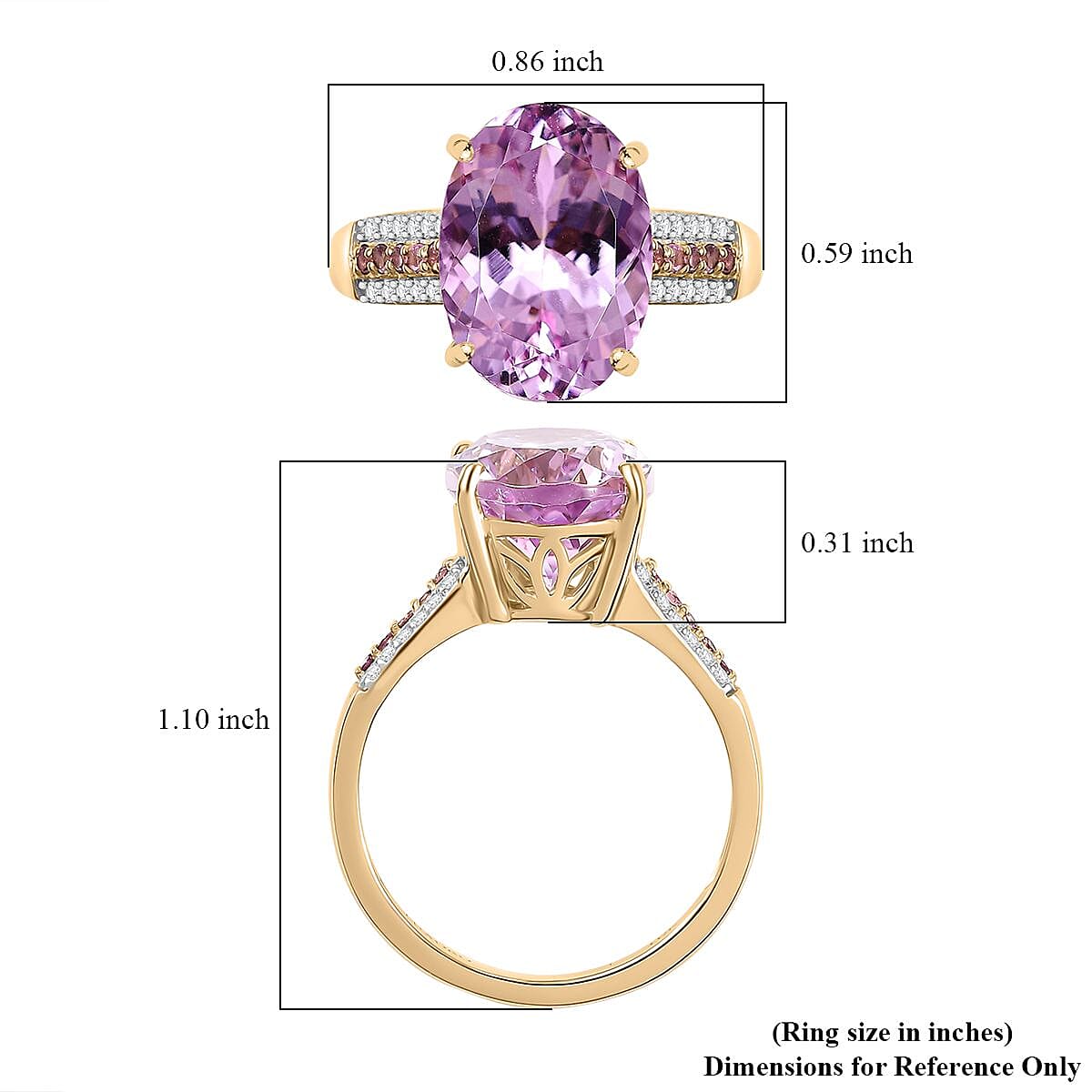 Luxoro Premium Martha Rocha Kunzite, Madagascar Pink Sapphire and Diamond I2 7.80 ctw Ring in 10K Yellow Gold (Size 8.0) image number 5