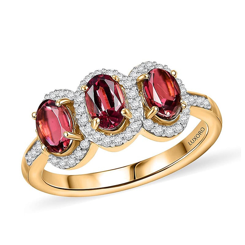 Luxoro 14K Yellow Gold AAA Ouro Fino Rubellite, Diamond (I2) (0.24 cts) Ring (Size 7.0) (4.04 g) 2.00 ctw