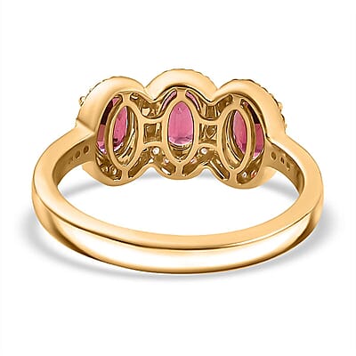 Luxoro 14K Yellow Gold AAA Ouro Fino Rubellite, Diamond (I2) (0.24 cts) Ring (Size 7.0) (4.04 g) 2.00 ctw