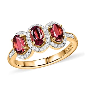 14K Yellow Gold  AAA   Rubellite ,  White Diamond  I2 Main Stone With Side Stone Ring ,  Gold Wt. 3.8 g 2.06 ctw