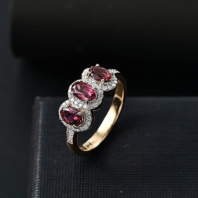 Luxoro AAA Ouro Fino Rubellite and Diamond I2 2.00 ctw Ring in 14K Yellow Gold (Size 8.0) 4.04 Grams