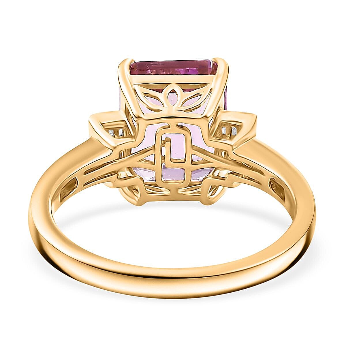 Luxoro 10K Yellow Gold Premium Martha Rocha Kunzite, Diamond (I2) (0.15 cts) Ring (Size 9.0) 6.10 ctw image number 4