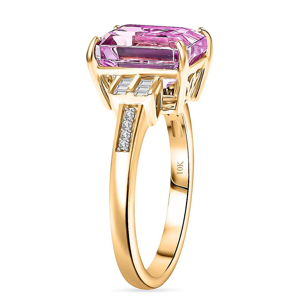 Luxoro 10K Yellow Gold Premium Martha Rocha Kunzite, Diamond (I2) (0.15 cts) Ring (Size 9.0) 6.10 ctw image number 3